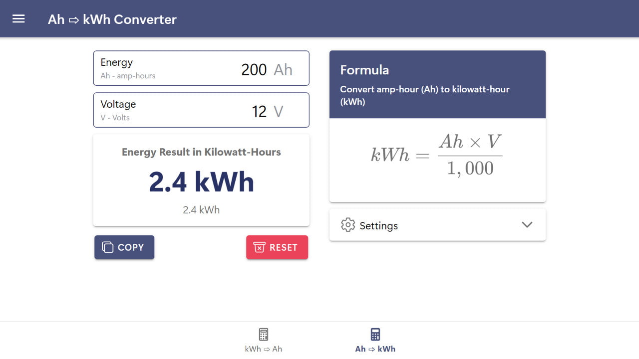 Ah To KWh Calculator - Calculator Hub