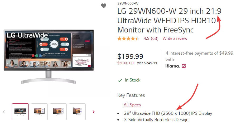 LG 29WN600-W 29 inch 21:9 UltraWide Monitor
