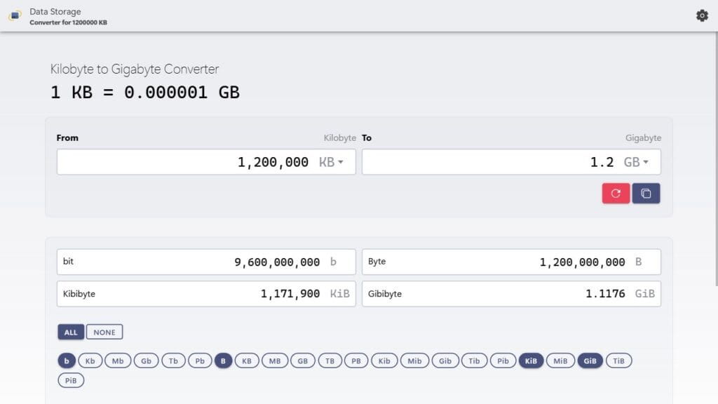 KB to GB Converter - Calculator Hub