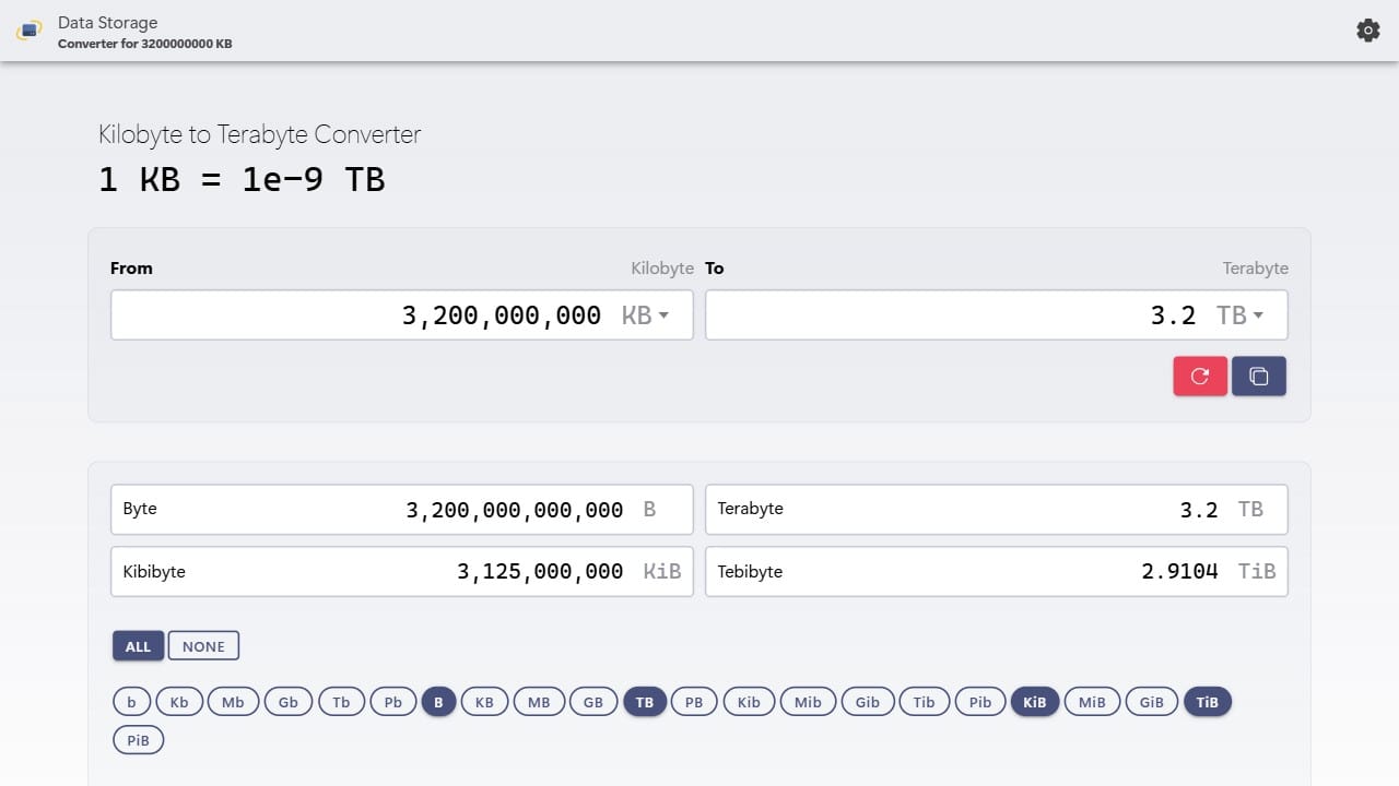 KB to TB Converter - Calculator Hub