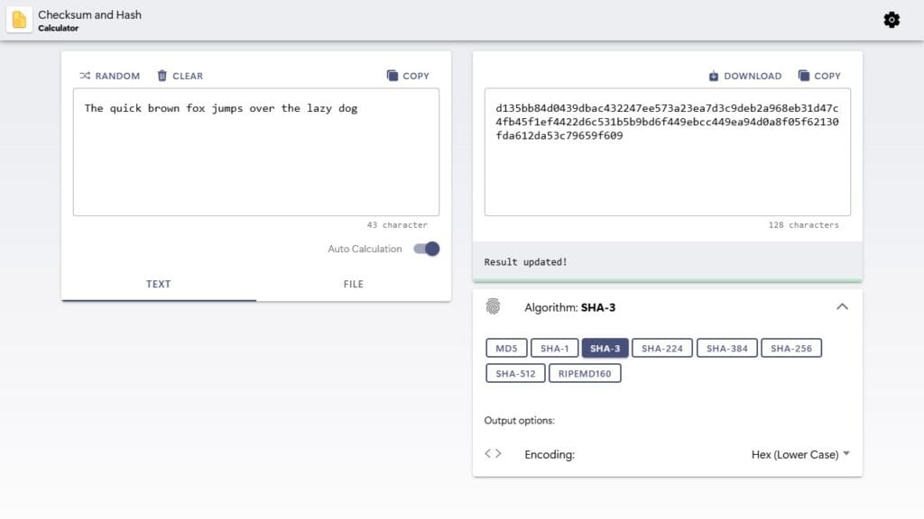 Checksum and Hash Generator UI