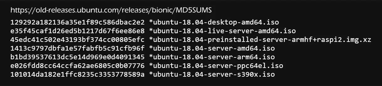 MD5 Checksums for Ubuntu downloads
