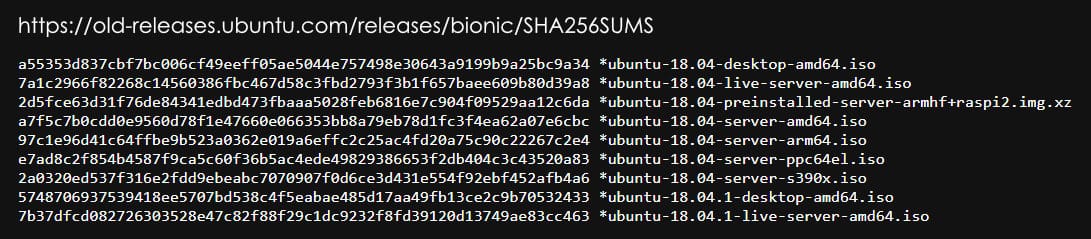 SHA-256 Checksums for Ubuntu downloads