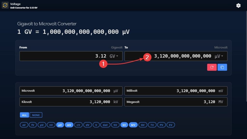 Gigavolt to Microvolt Converter Example