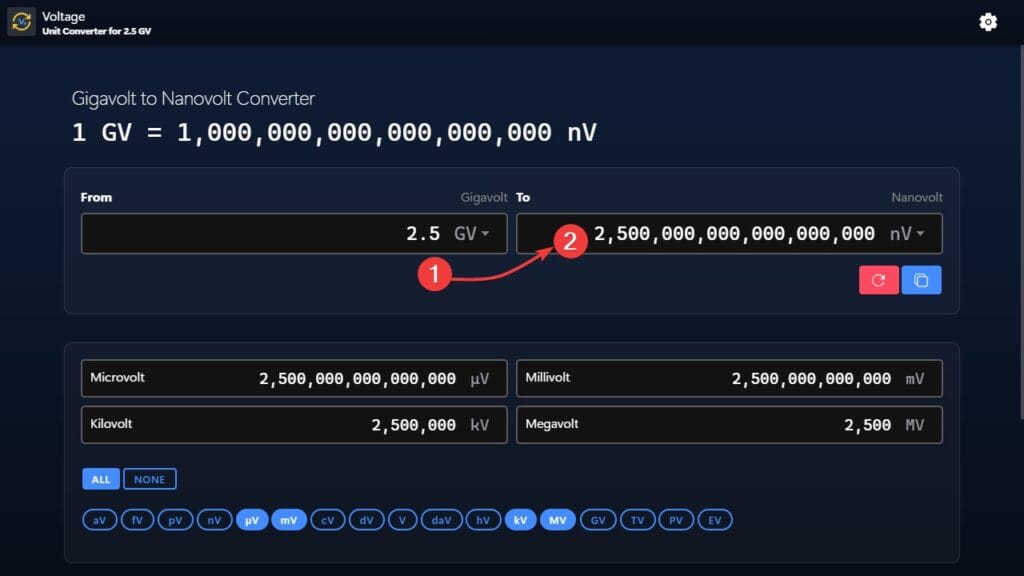 Gigavolt to Nanovolt Converter Example