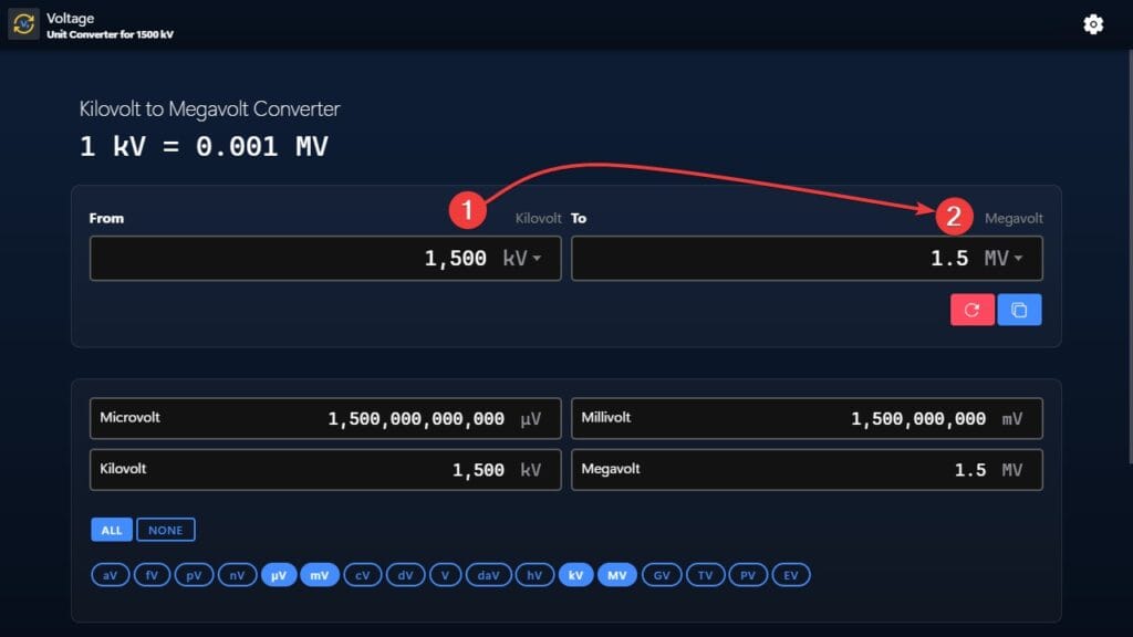 Kilovolt to Megavolt Converter Example