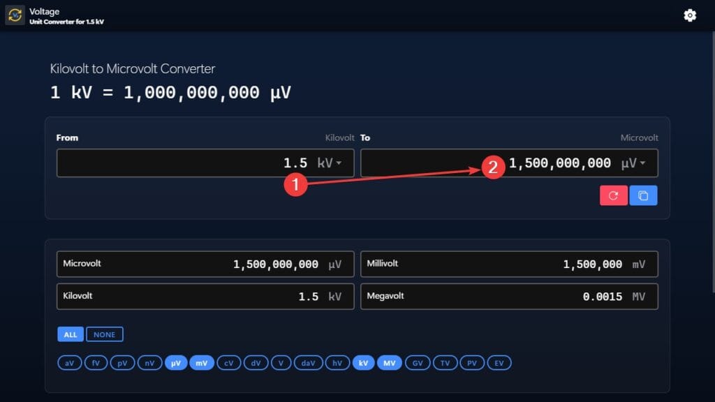 Kilovolt to Microvolt Converter Example