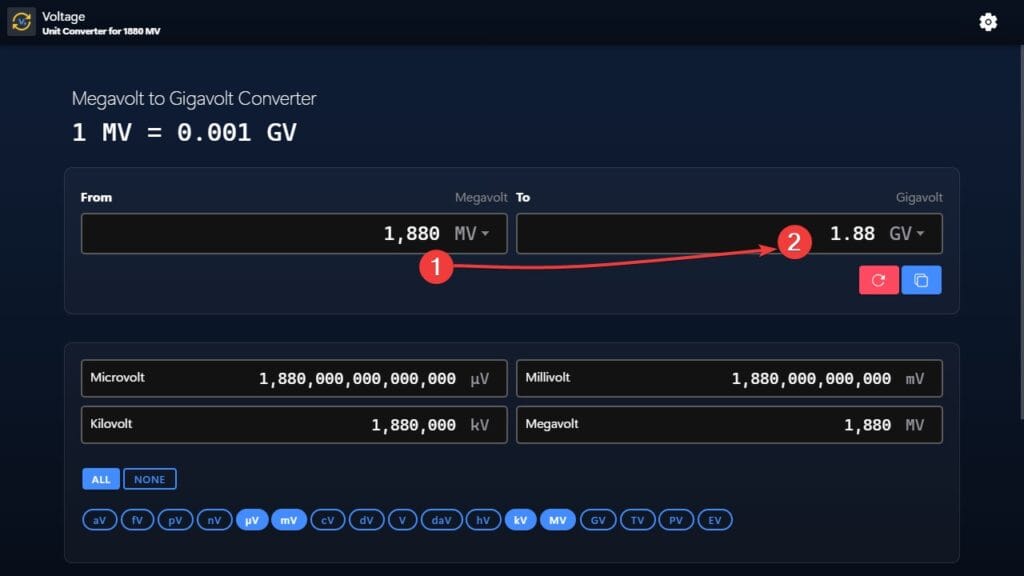 Megavolt to Gigavolt Converter Icon