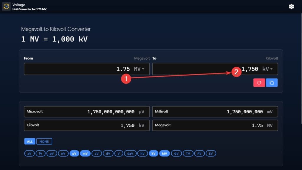 Megavolt to Kilovolt Converter Icon