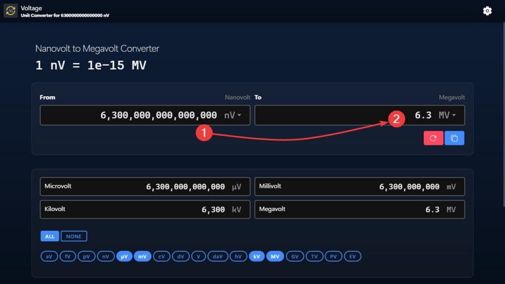 Nanovolt to Megavolt Converter Example