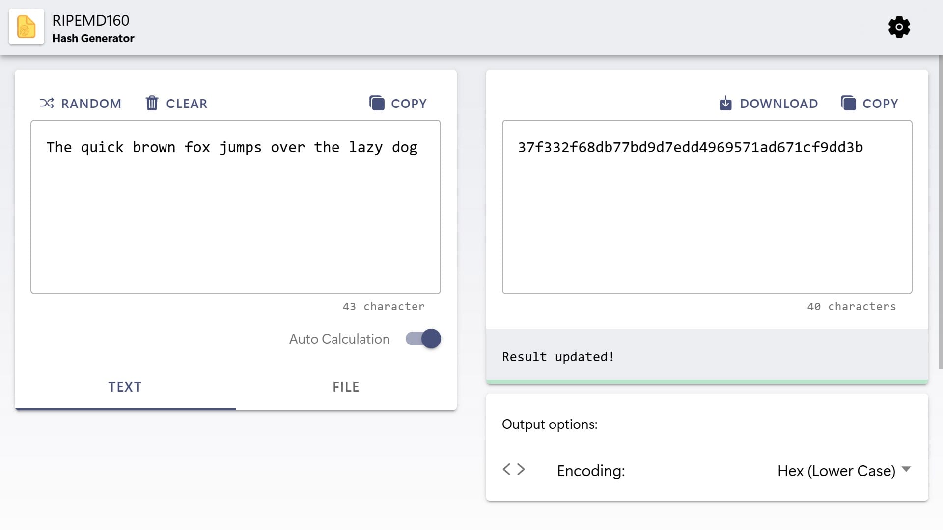 RIPEMD-160 Hash Generator UI