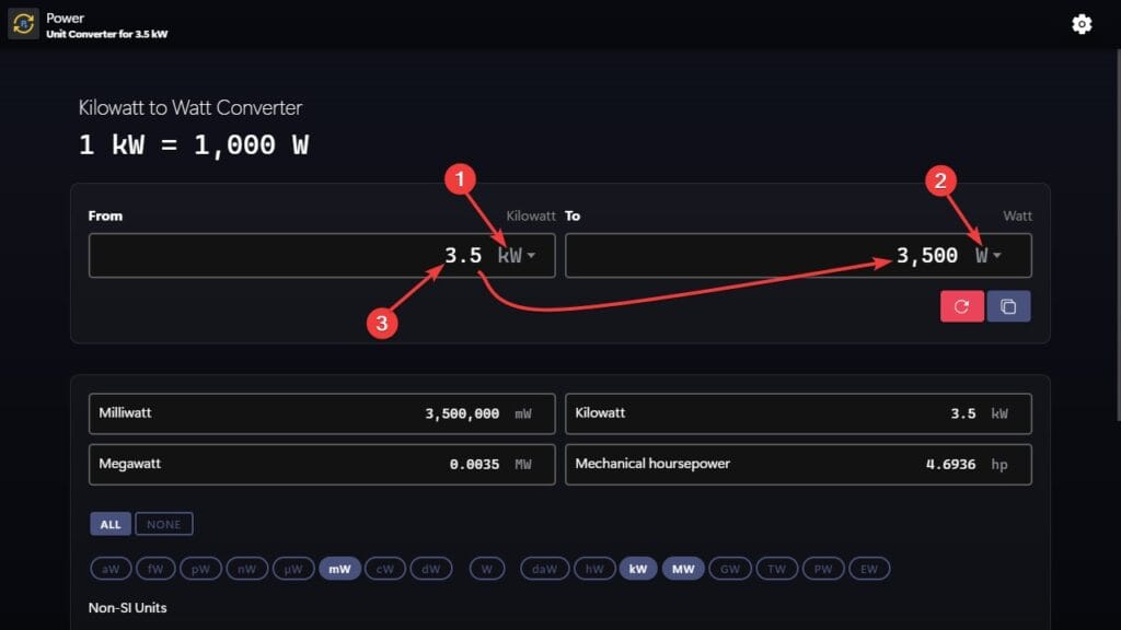 Power Converter Example 2 - Converting from kW to W