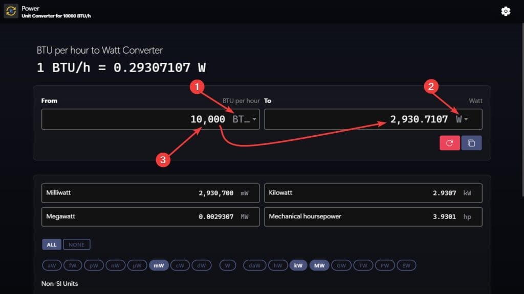 Power Converter Example 2 - Converting from BTU/s to W